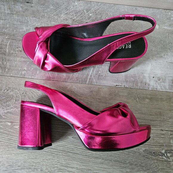 Kenneth Cole Reaction Rylee Hot Pink Metallic Slingback Platform Sandals Size 8. - Picture 2 of 16